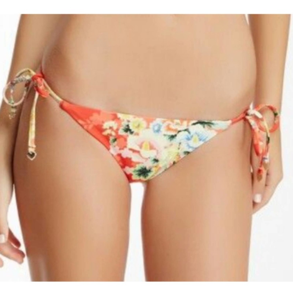 WILDFOX Geisha Tie Side Bikini Swim Bottom in Red Floral Medium